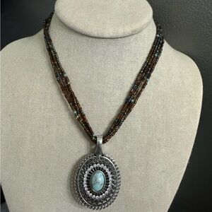 Premier reversible Silver and Brown Beaded Pendant Necklace